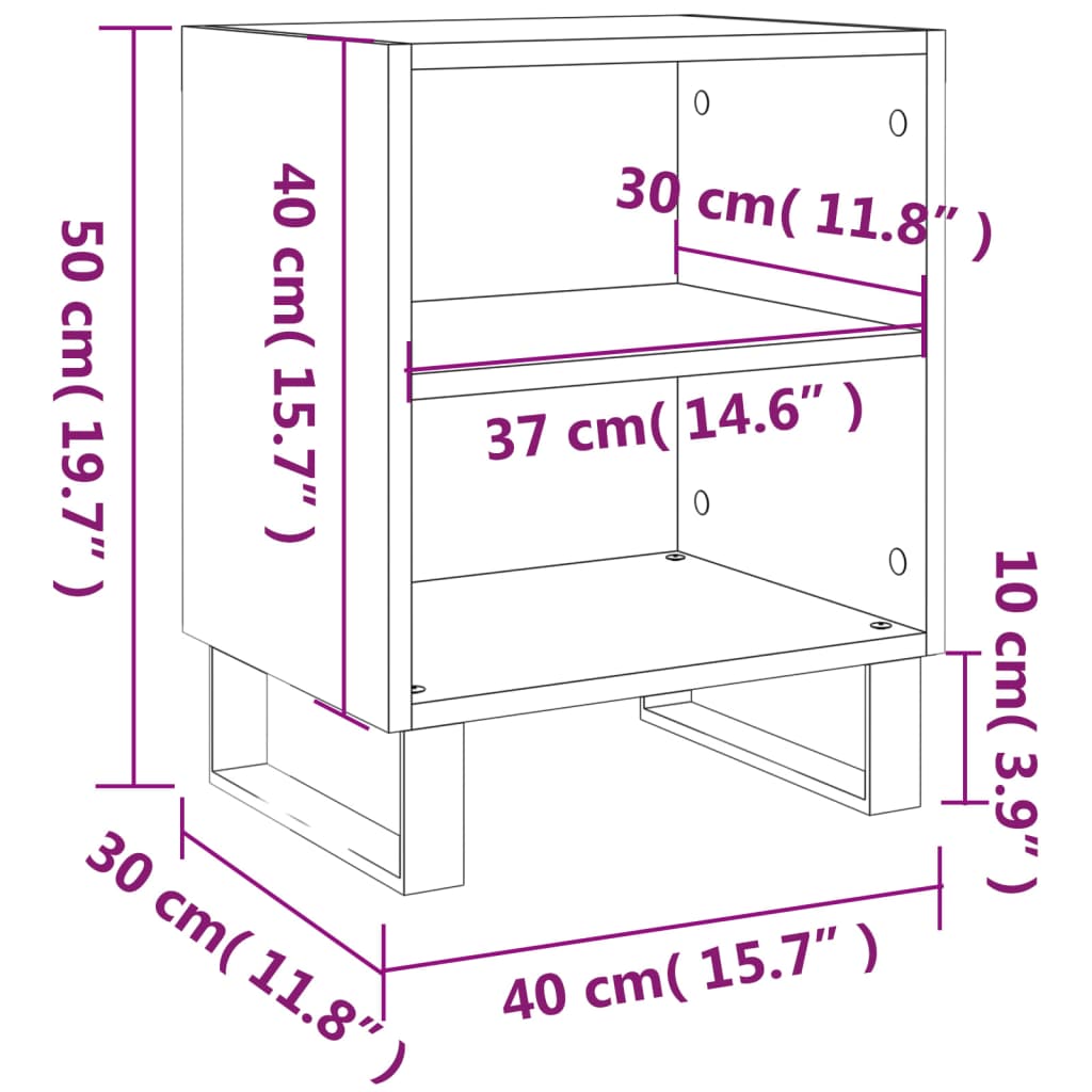 Bedside tables, 2 pcs., high-gloss white, 40x30x50 cm, composite wood