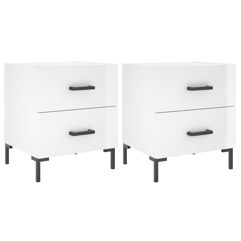 Bedside tables, 2 pcs., high-gloss white, 40x35x47.5 cm, composite wood