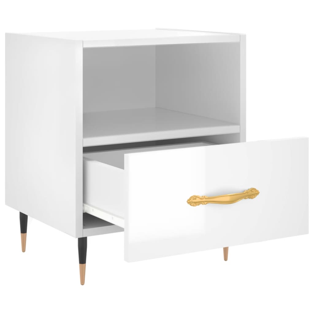 Bedside table, high-gloss white, 40x35x47.5 cm, composite wood