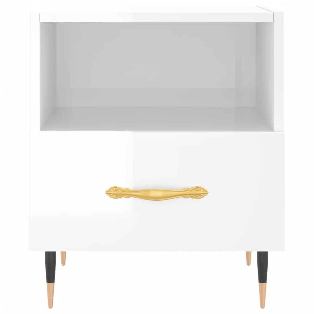 Bedside table, high-gloss white, 40x35x47.5 cm, composite wood