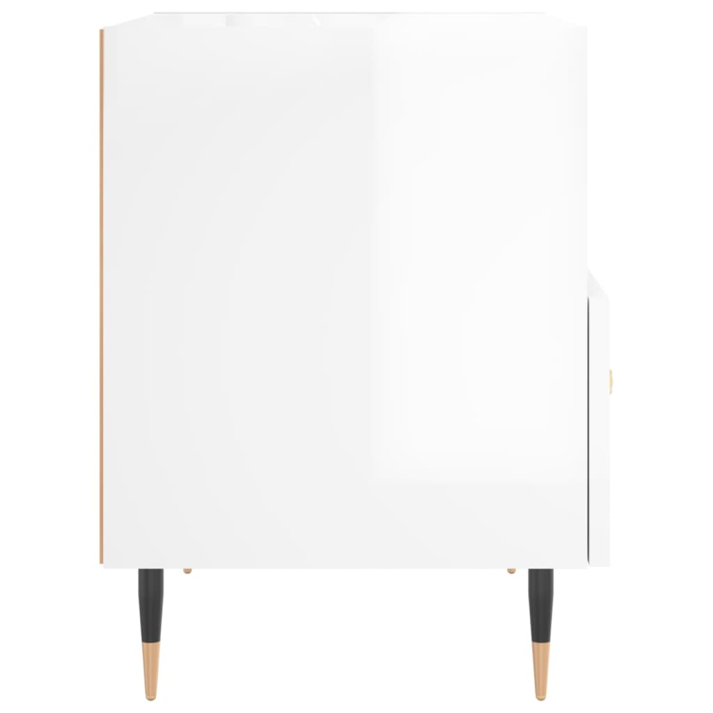 Bedside table, high-gloss white, 40x35x47.5 cm, composite wood