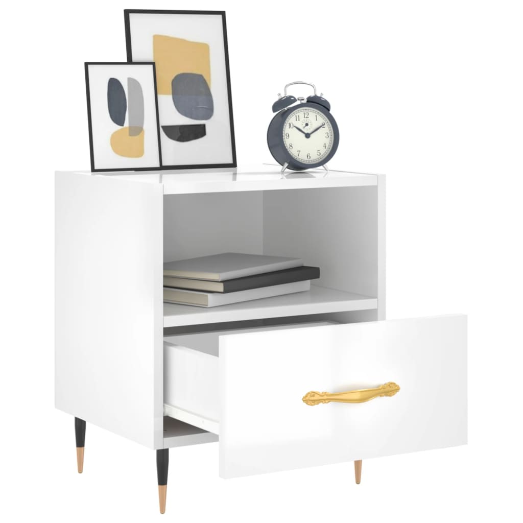 Bedside table, high-gloss white, 40x35x47.5 cm, composite wood