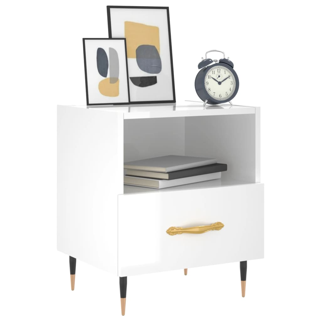 Bedside table, high-gloss white, 40x35x47.5 cm, composite wood