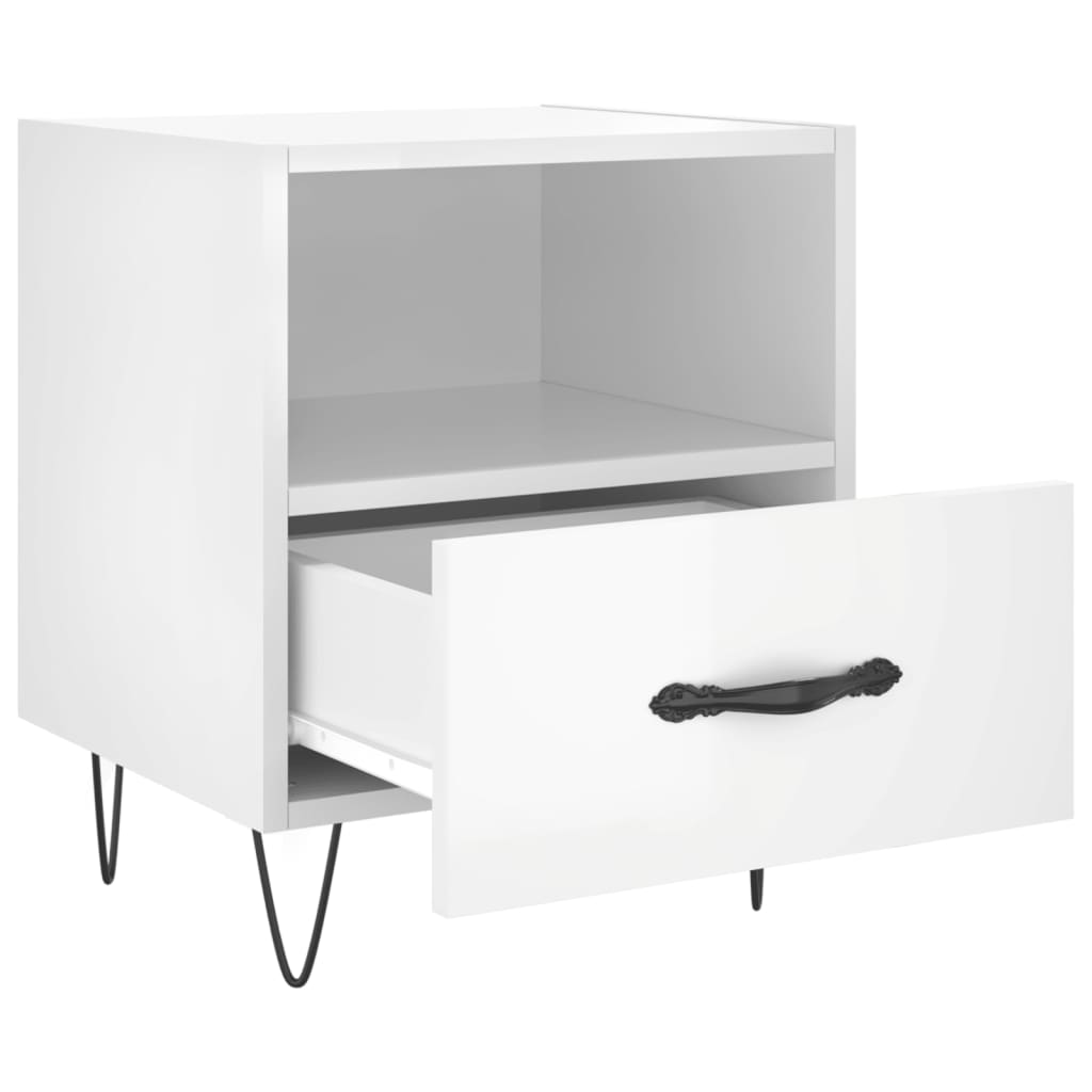 Bedside table, high-gloss white, 40x35x47.5 cm, composite wood