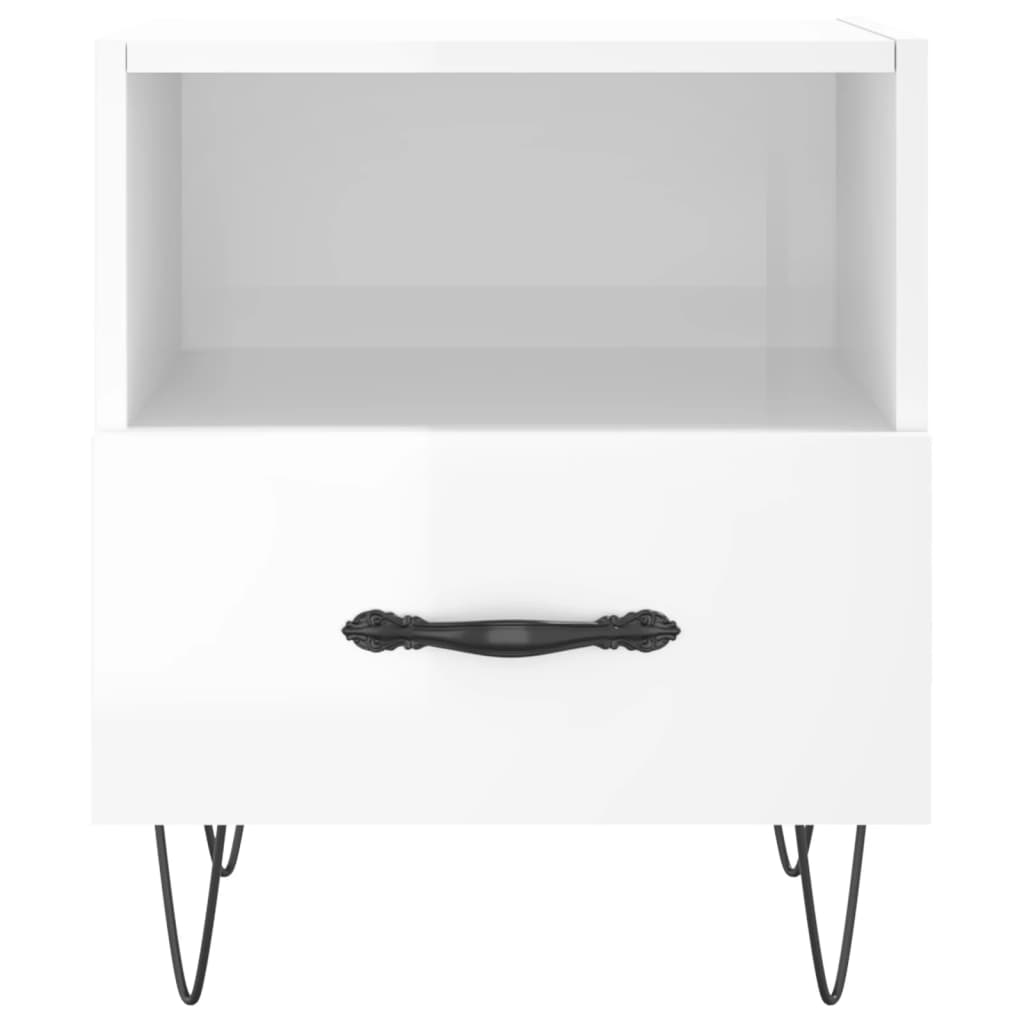 Bedside table, high-gloss white, 40x35x47.5 cm, composite wood