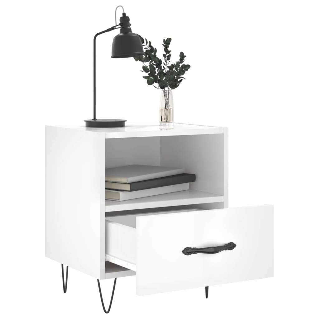 Bedside table, high-gloss white, 40x35x47.5 cm, composite wood