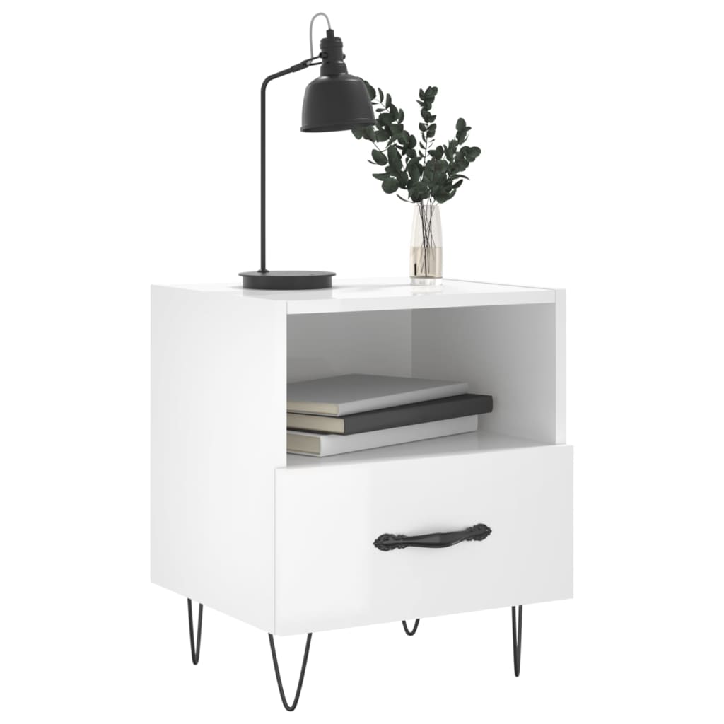 Bedside table, high-gloss white, 40x35x47.5 cm, composite wood