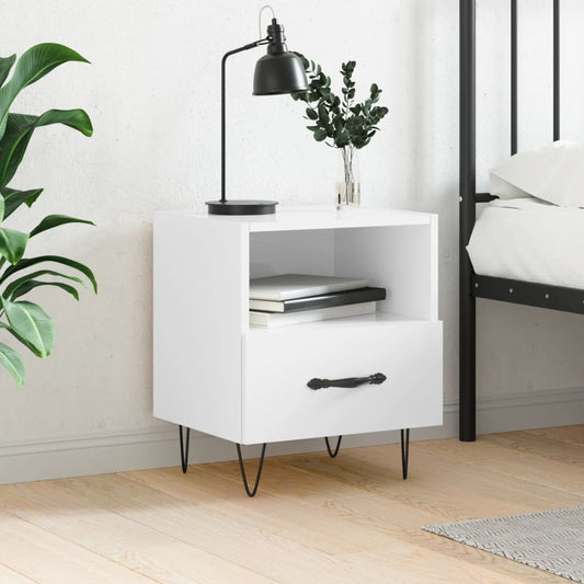 Bedside table, high-gloss white, 40x35x47.5 cm, composite wood