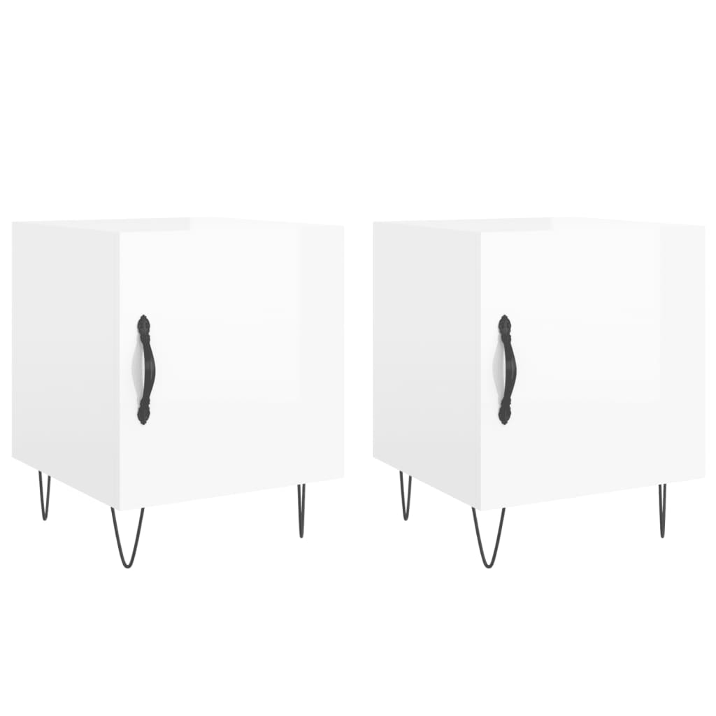 Bedside tables, 2 pcs., high-gloss white, 40x40x50 cm, composite wood