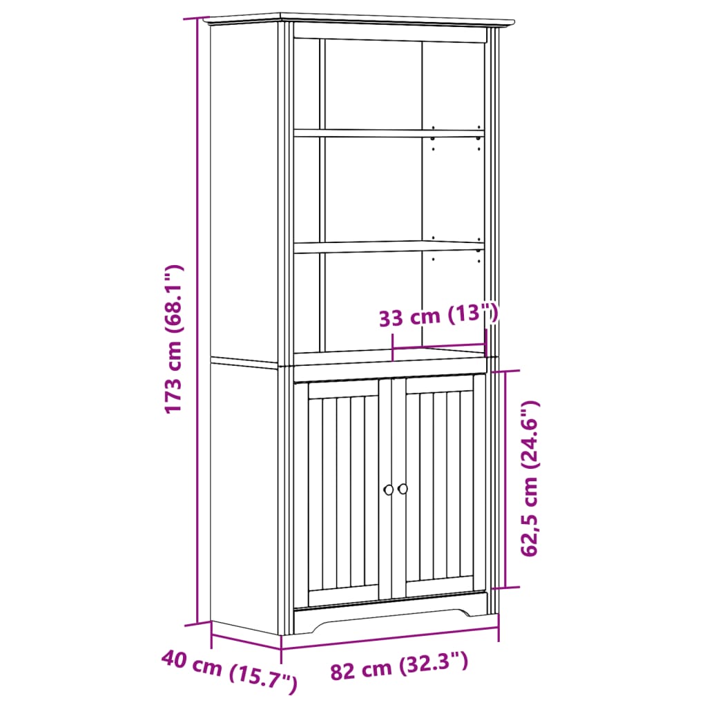 Bibliotecă "BODO", alb, 82x40x173 cm, lemn masiv de pin