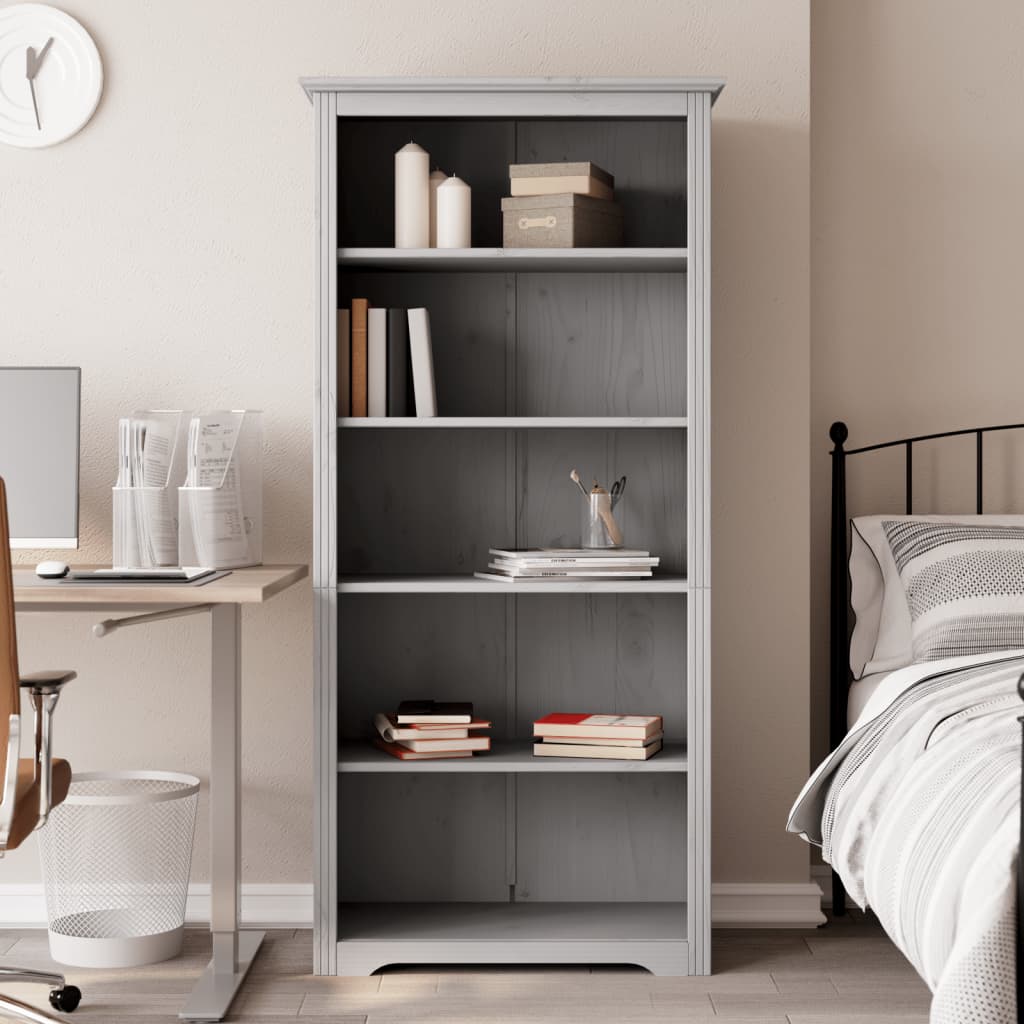 BODO bookcase, gray, 82x40x173 cm, solid pine wood, 5 shelves