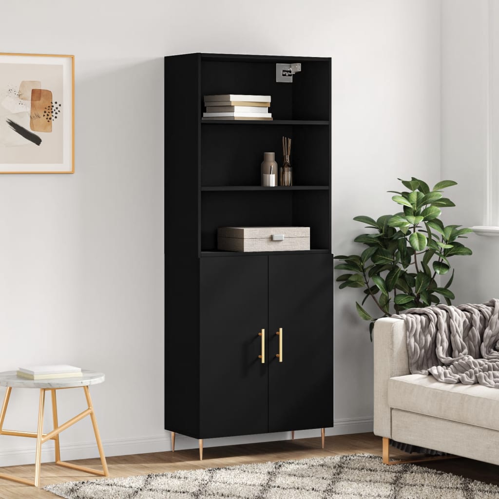 Tall cabinet, black, 69.5x34x180 cm, composite wood