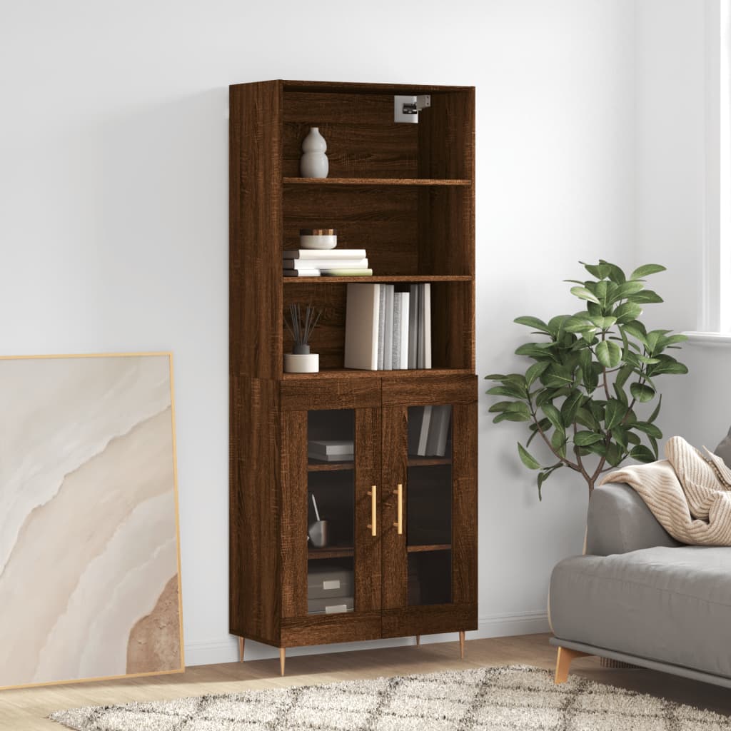 Tall cabinet, brown oak, 69.5x34x180 cm, composite wood