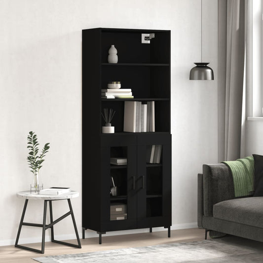 Tall cabinet, black, 69.5x34x180 cm, composite wood