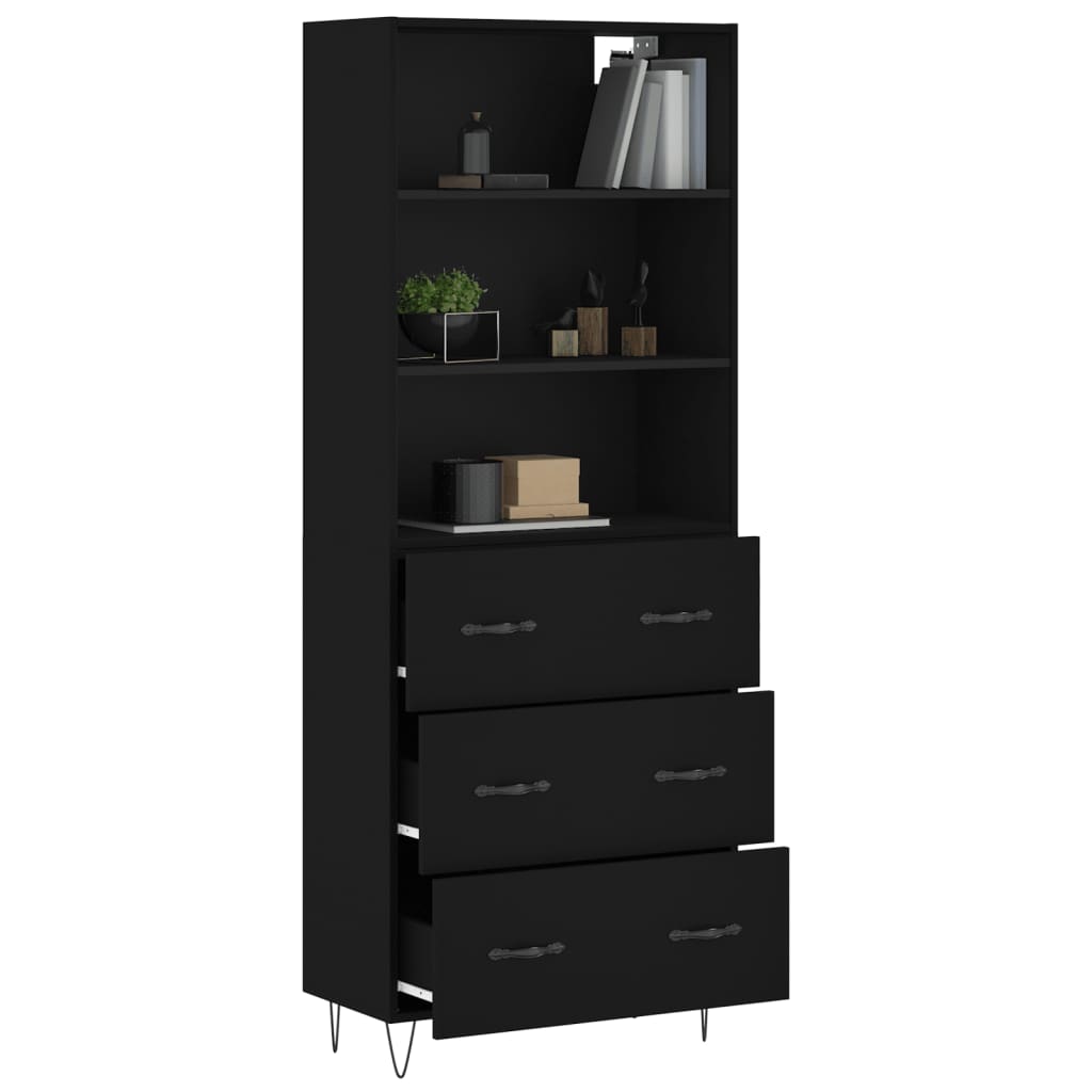 Tall cabinet, black, 69.5x34x180 cm, composite wood