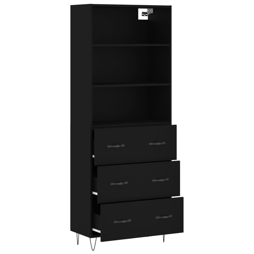 Tall cabinet, black, 69.5x34x180 cm, composite wood