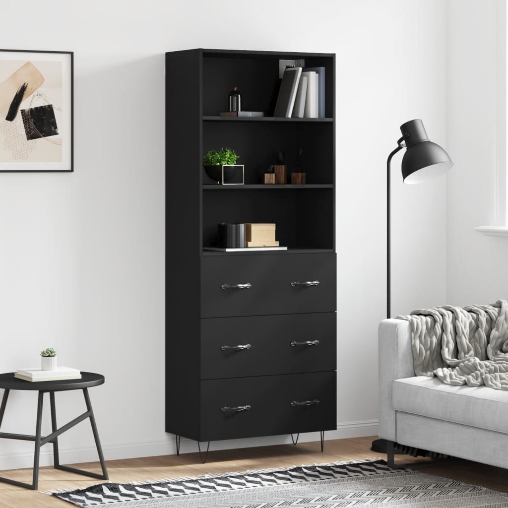 Tall cabinet, black, 69.5x34x180 cm, composite wood