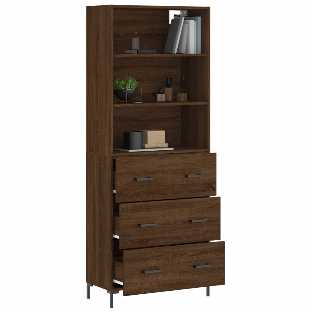 Tall cabinet, brown oak, 69.5x34x180 cm, composite wood