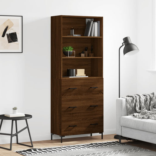 Tall cabinet, brown oak, 69.5x34x180 cm, composite wood