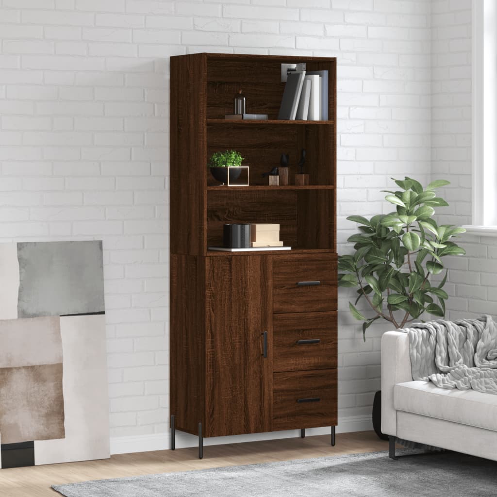 Tall cabinet, brown oak, 69.5x34x180 cm, composite wood