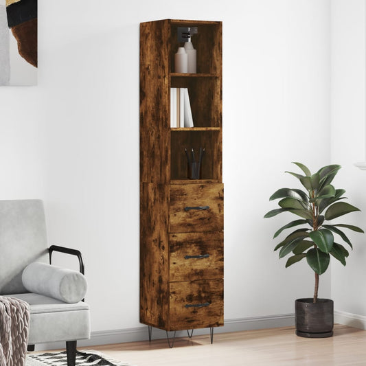 Tall cabinet, smoky oak, 34.5x34x180 cm, processed wood