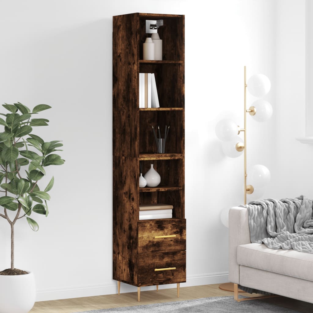 Tall cabinet, smoky oak, 34.5x34x180 cm, processed wood