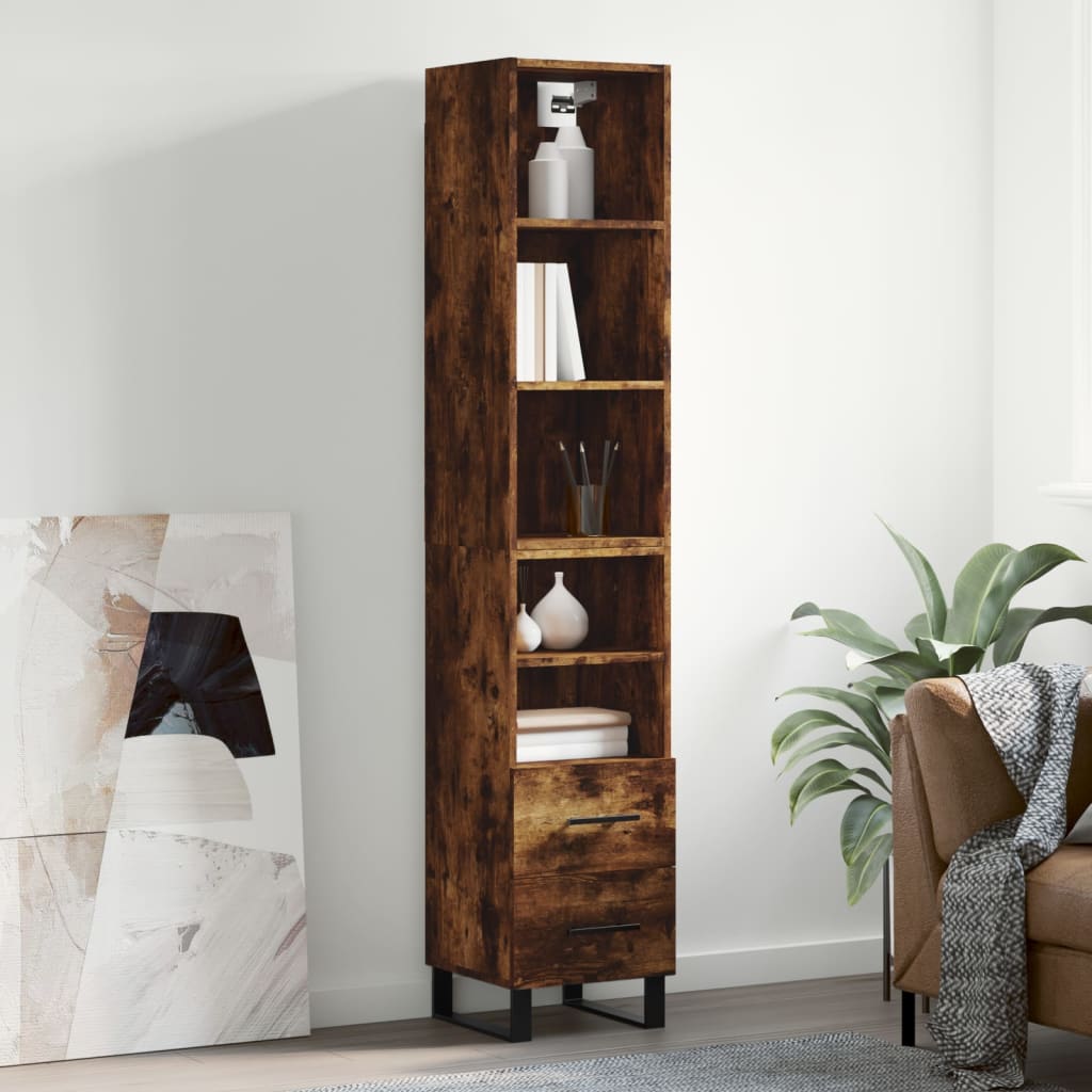 Tall cabinet, smoky oak, 34.5x34x180 cm, processed wood