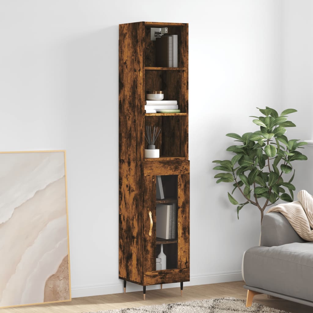 Tall cabinet, smoky oak, 34.5x34x180 cm, processed wood