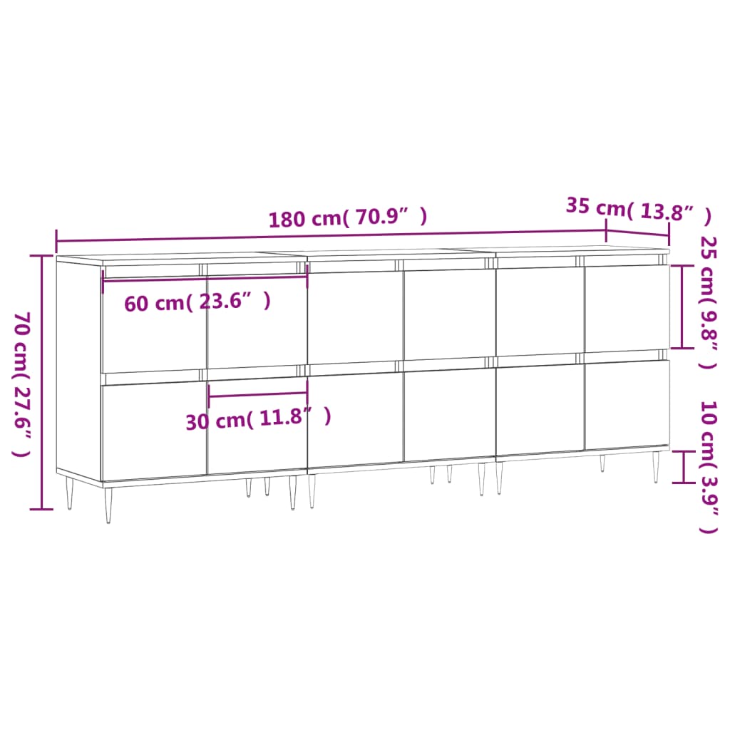 Servante, 3 piese, gri beton, lemn prelucrat