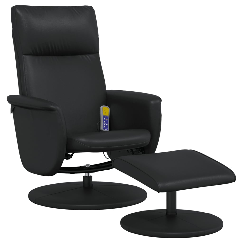 Folding massage chair with stool, black, eco-leather