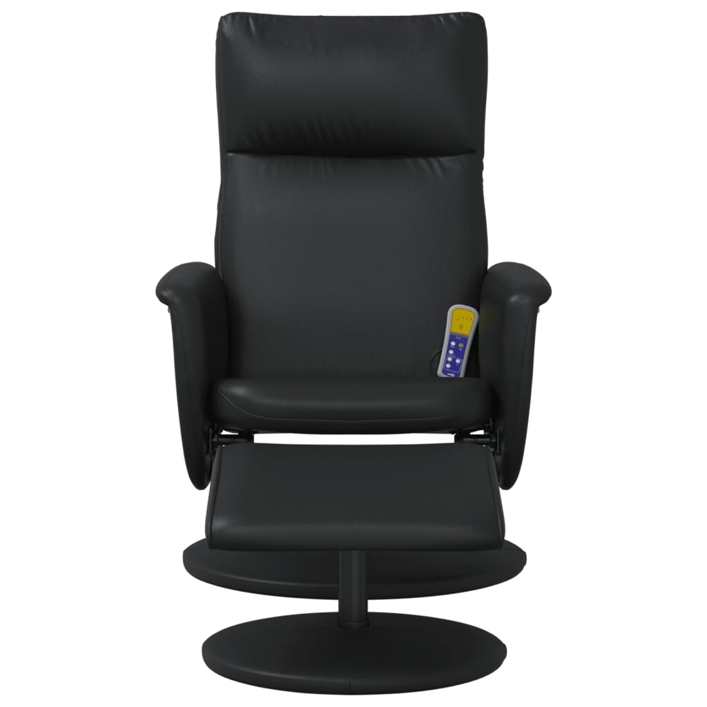 Folding massage chair with stool, black, eco-leather