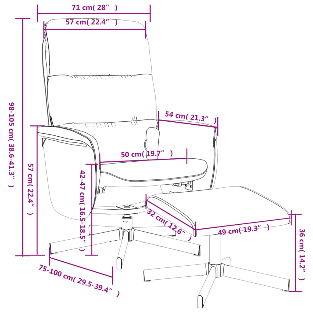 Folding massage chair with stool, dark grey, textile