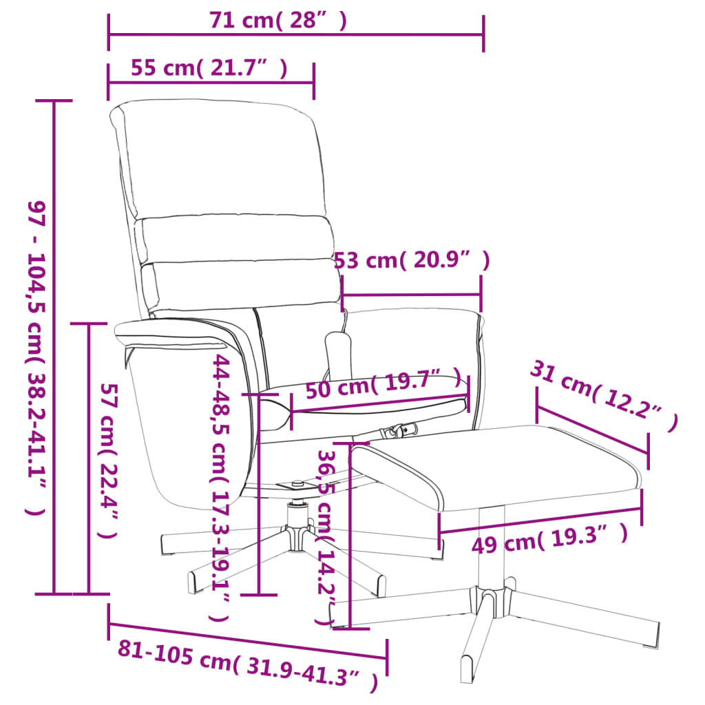 Folding massage chair with stool, black, eco-leather