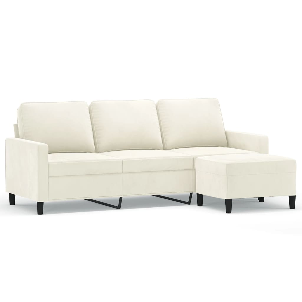 3-seater sofa with stool, cream, 180 cm, velvet