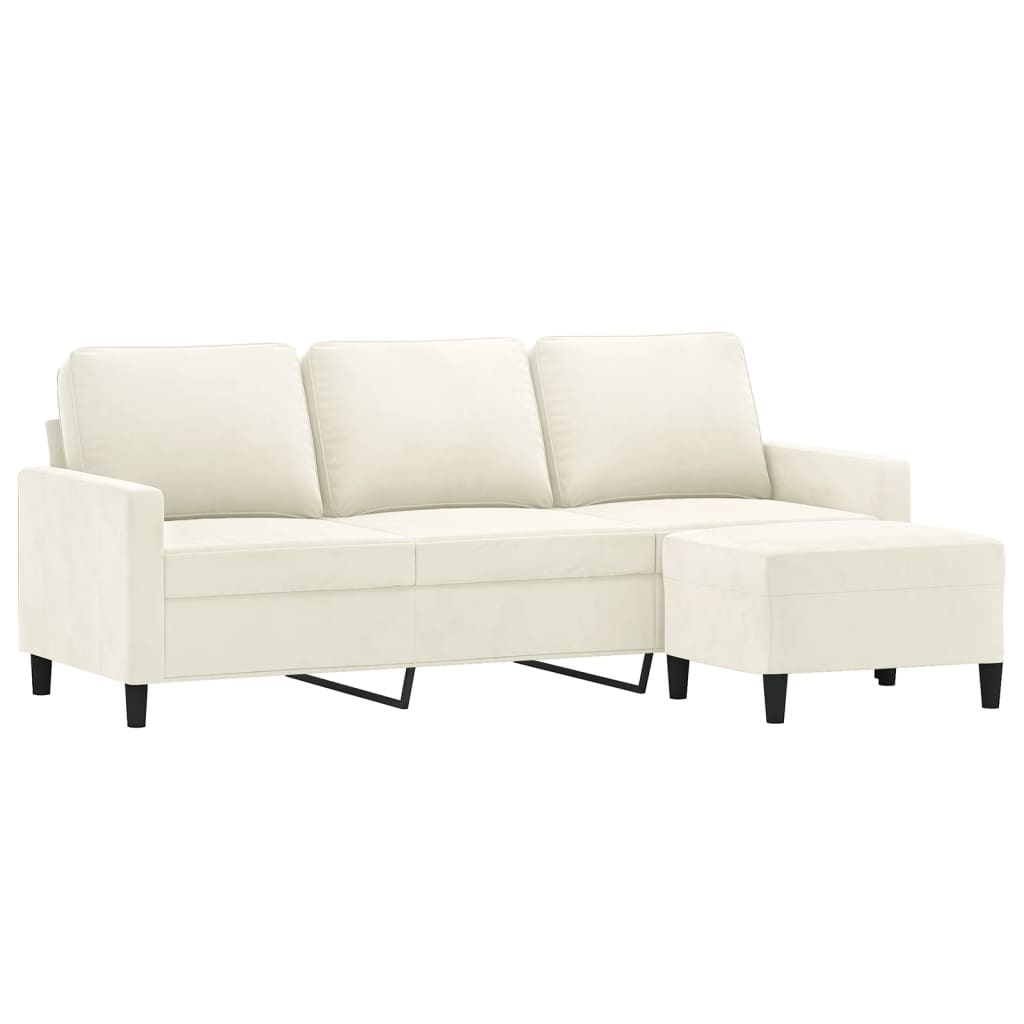 3-seater sofa with stool, cream, 180 cm, velvet