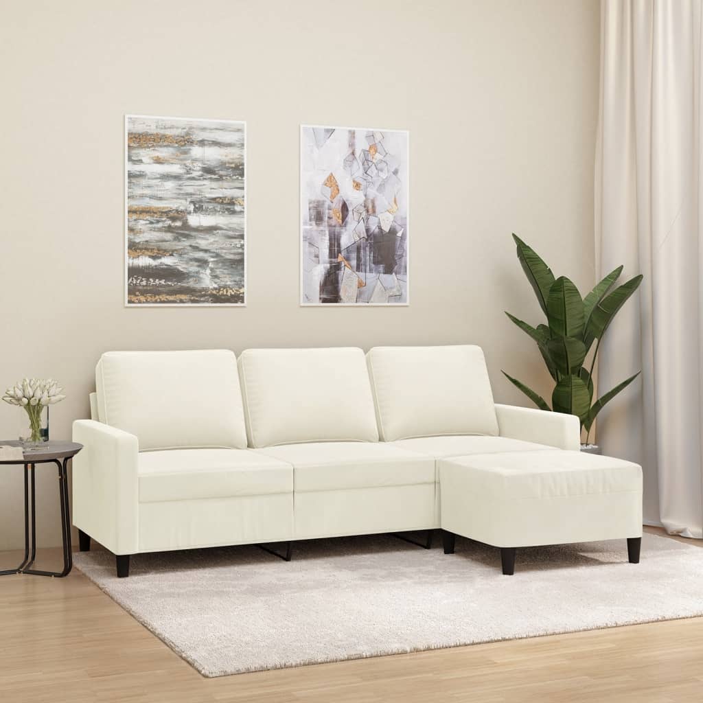 3-seater sofa with stool, cream, 180 cm, velvet