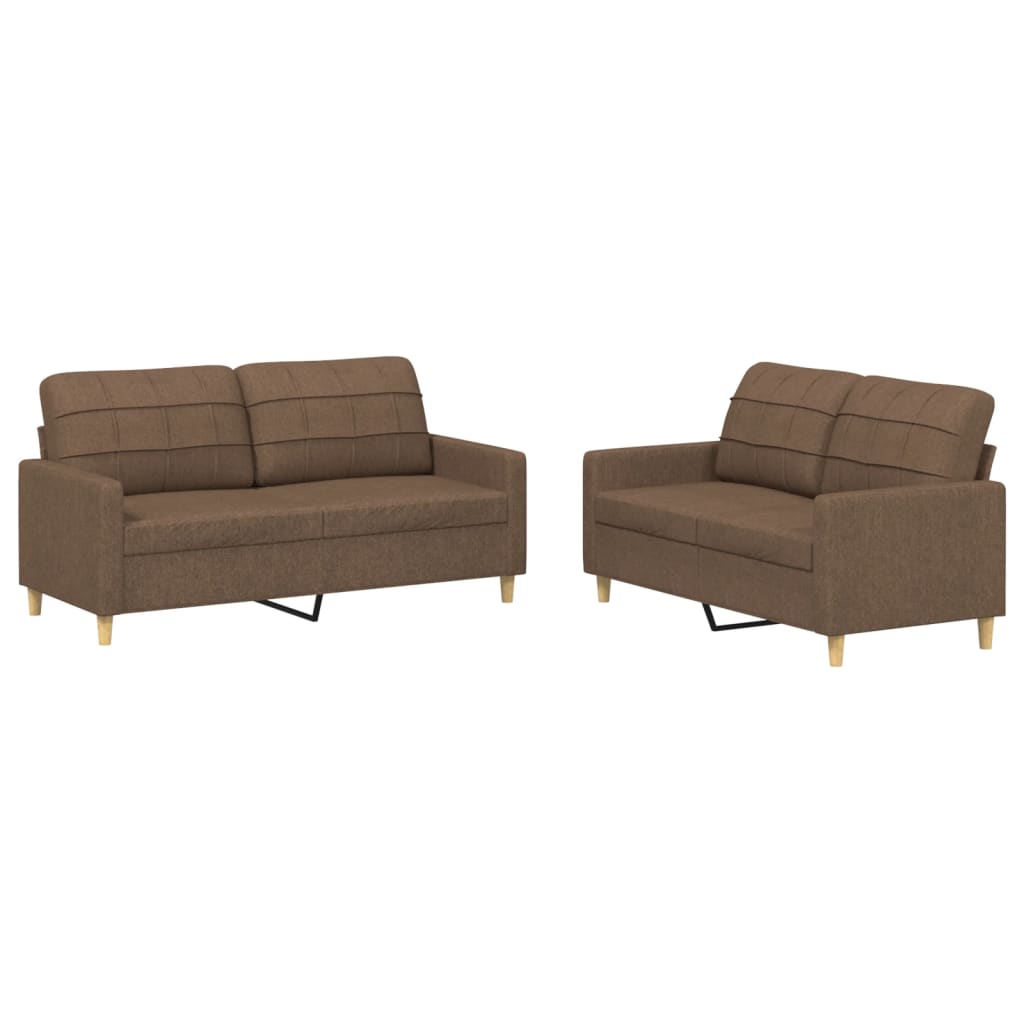 Sofa set with cushions, 2 pieces, brown, textile