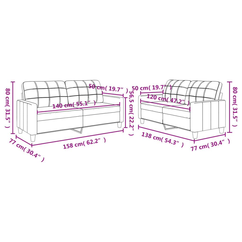 Set de canapele cu perne, 2 piese, negru, piele ecologică