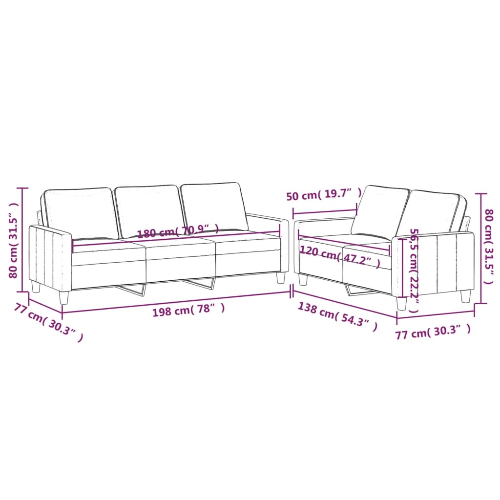 Set de canapele cu perne, 2 piese, maro, catifea