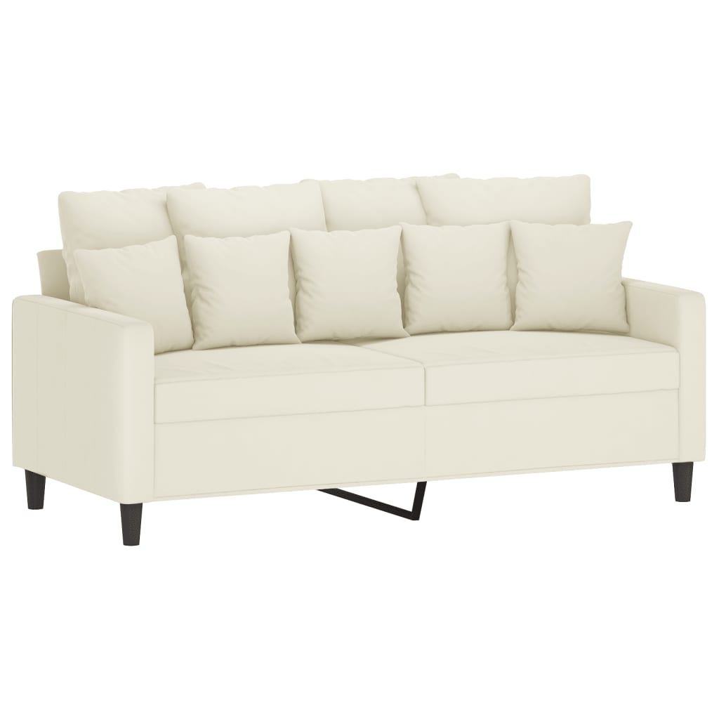 Sofa set with cushions, 2 pieces, cream, velvet