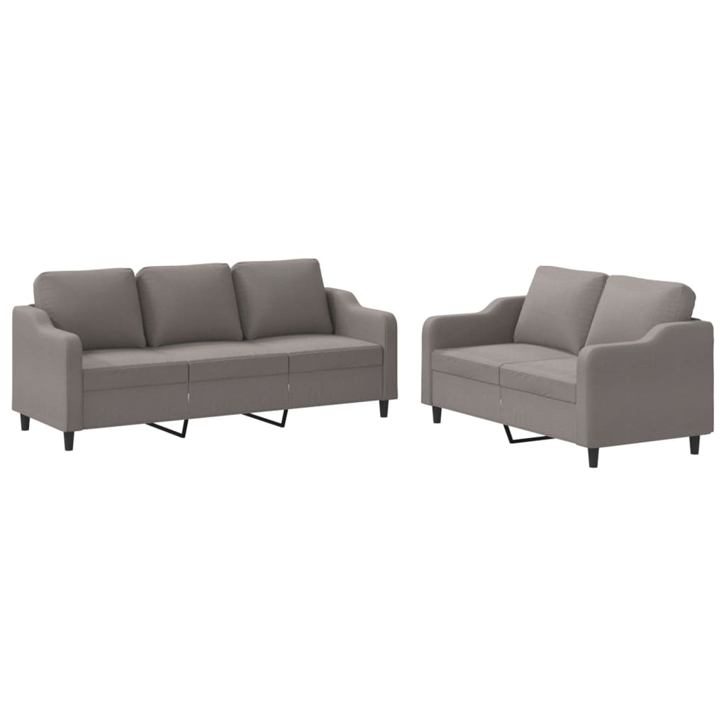 Sofa set with cushions, 2 pieces, taupe grey, fabric