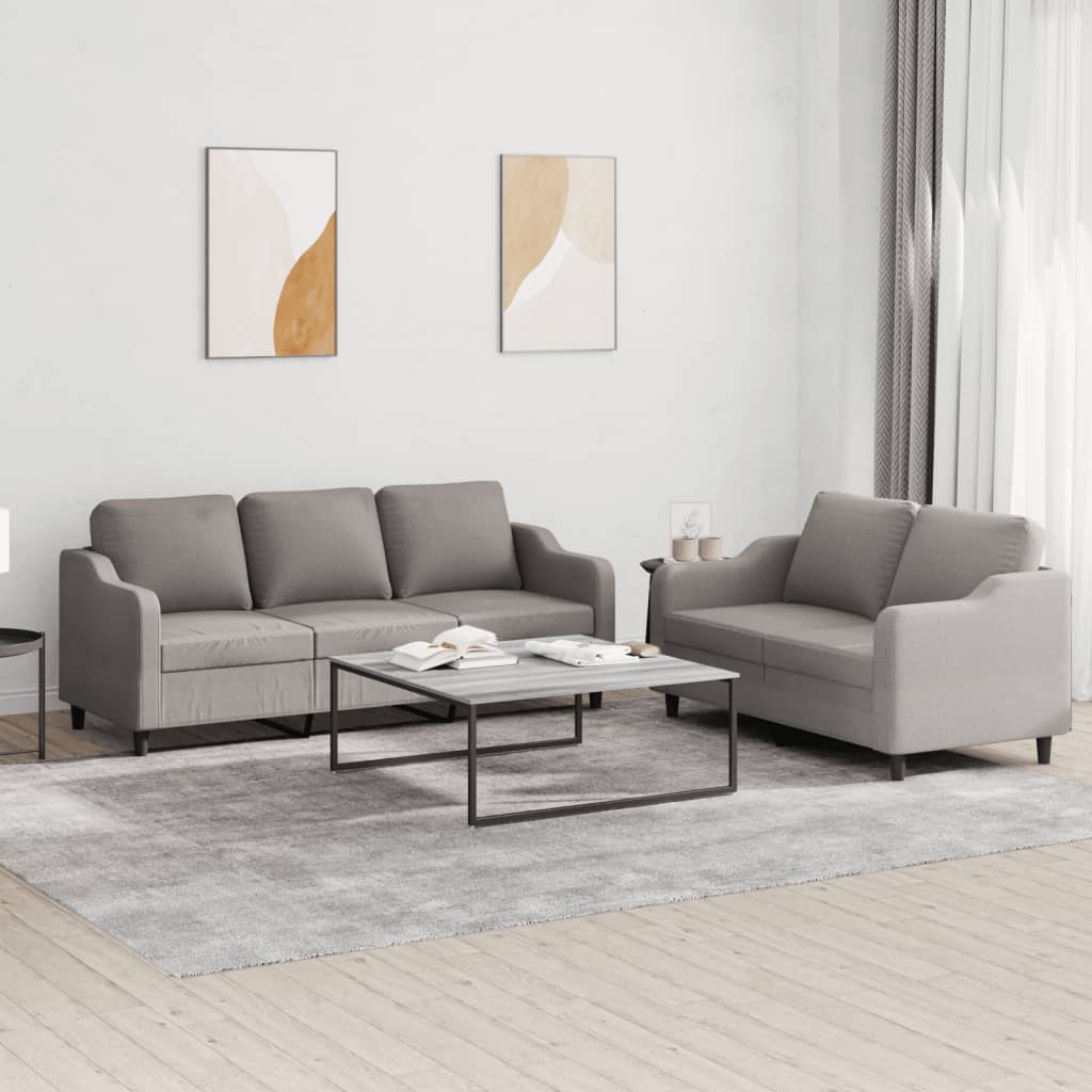 Sofa set with cushions, 2 pieces, taupe grey, fabric