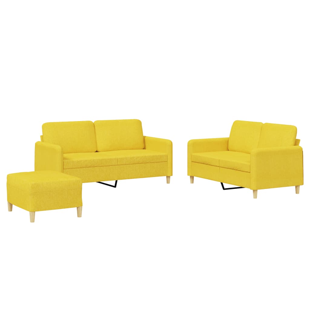 Sofa set with cushions, 3 pieces, light yellow, textile