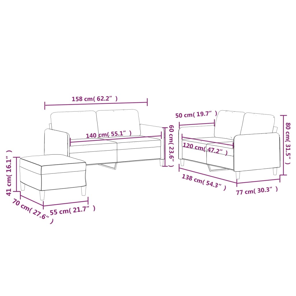 Sofa set with cushions, 3 pieces, light yellow, textile