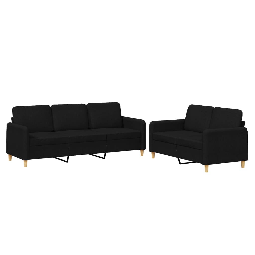 Sofa set with cushions, 2 pieces, black, textile