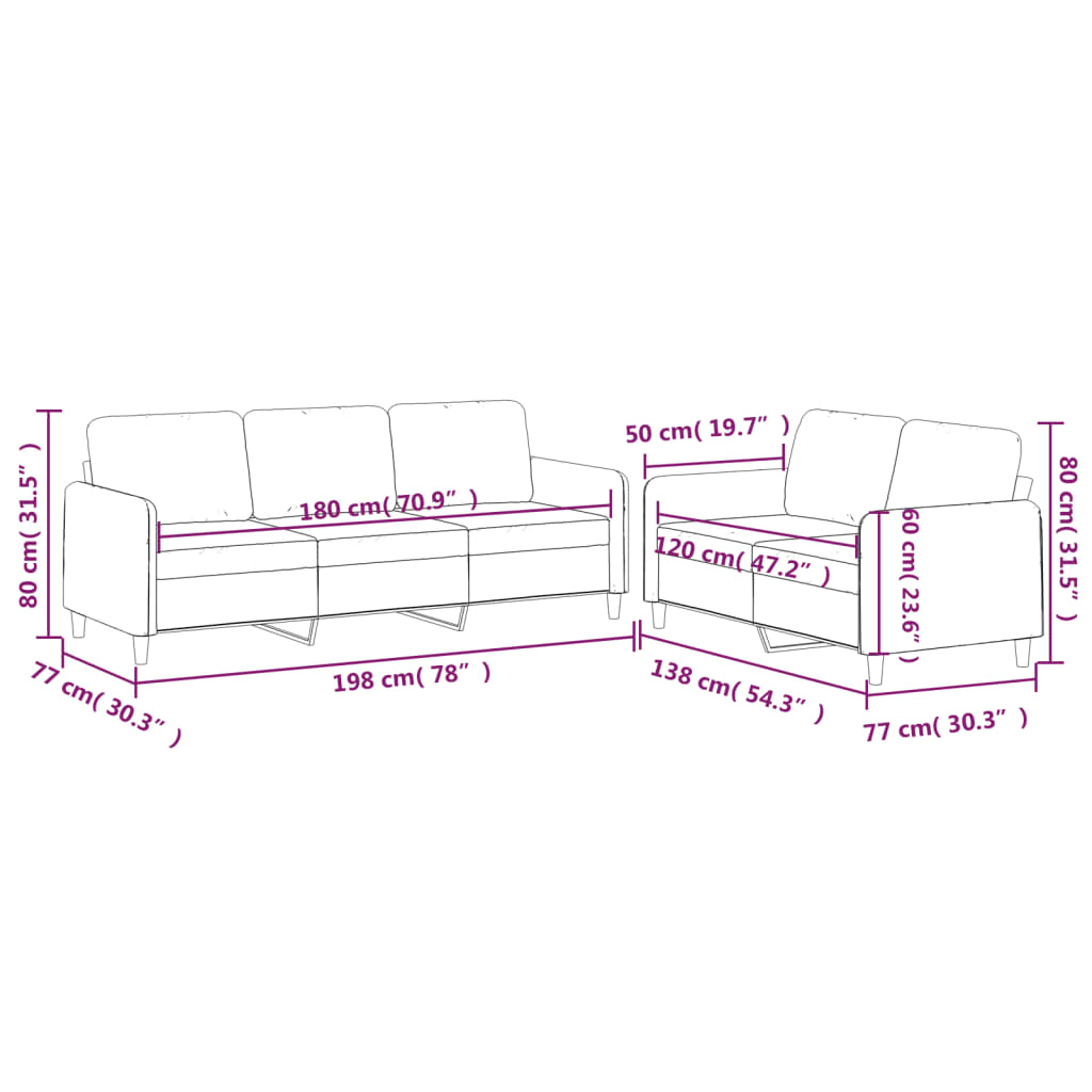 Sofa set with cushions, 2 pieces, black, textile