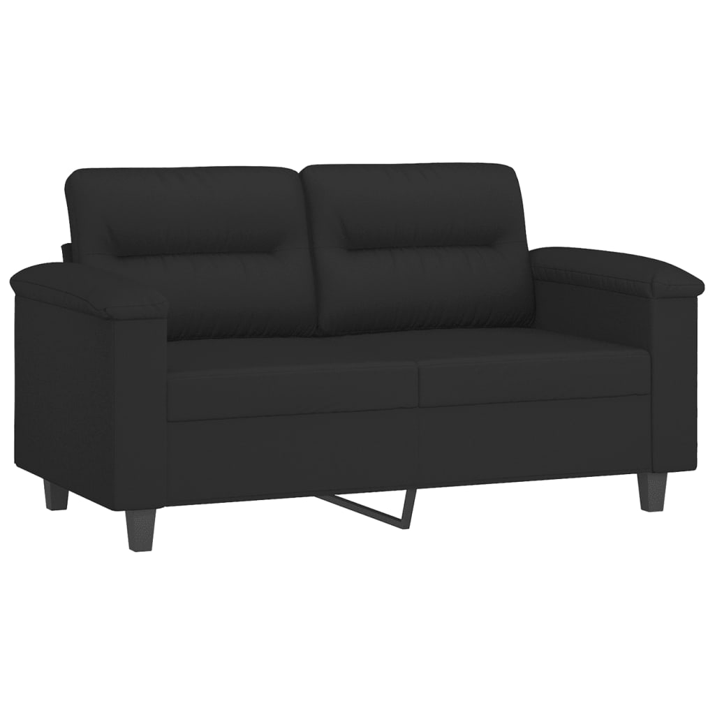 Sofa set with cushions, 2 pieces, black, microfiber