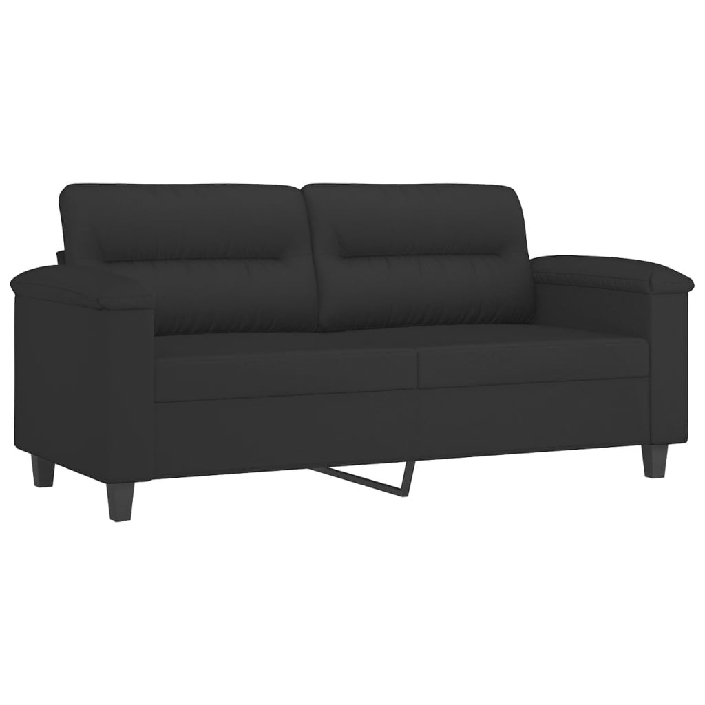 Sofa set with cushions, 2 pieces, black, microfiber