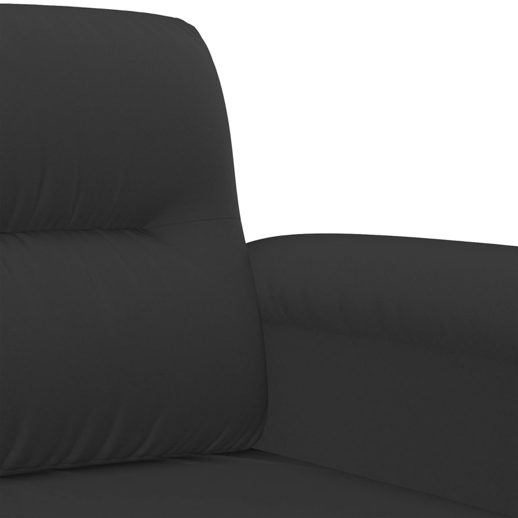 Sofa set with cushions, 2 pieces, black, microfiber