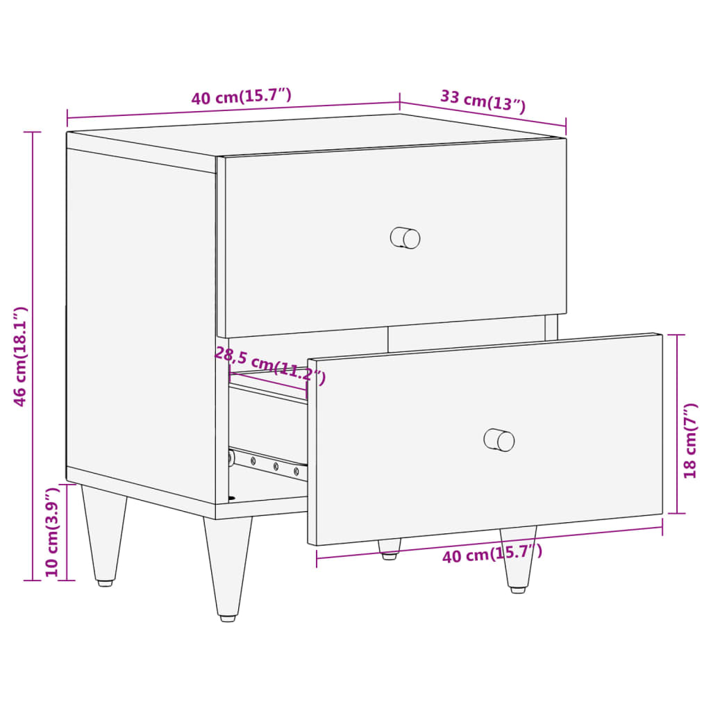 Bedside table, 40x33x46 cm, solid mango wood